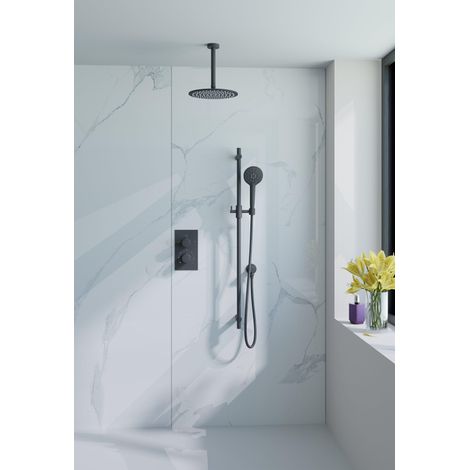 FugaFlow Eccelente Acces Ensemble de douche de tête encastré - thermostatique - bras de plafond - barre coulissante - douche de tête 25cm - douchette