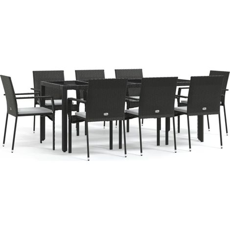 Maison Exclusive - 9-tlg. Garten-Essgruppe mit Kissen Schwarz Pol