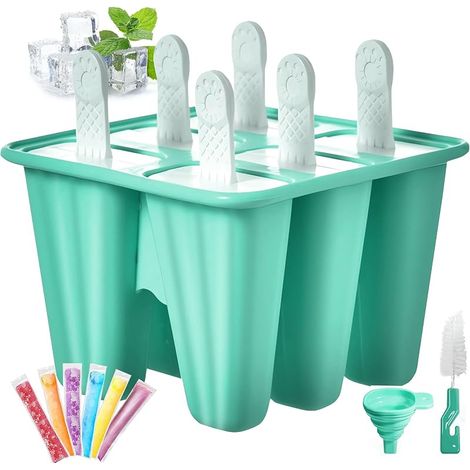 6 cavités vertes Moule Glace Silicone, Boules à Glaces sans BPA, Moules à Popsicle en Silicone Créatifs Fait Maison, Moule Glacon avec Brosses et Entonnoirs Pliants (LS-6) (1/5)