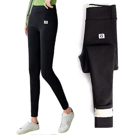 Leggings d'hiver épais en laine cachemire pour femme, coupe-vent, chauds et élastiques, doublés polaire.