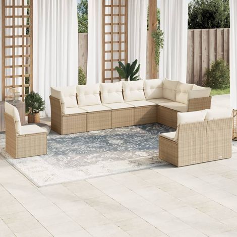 Ensemble Salon Jardin 10 Places Résine Tressée Beige avec Coussins - Canapé Modulaire Durable pour Terrasse (1/3)