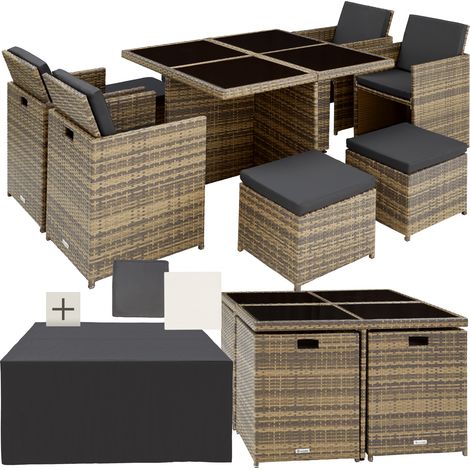 Salon de jardin résine tressée aluminium housse marron naturel