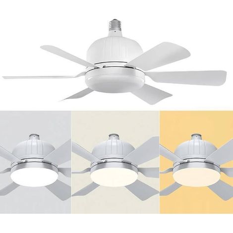 Ventilateur de plafond avec lumière et télécommande, LED 3 couleurs 3000K-6000K dimmable, douille E27, blanc, avec 6 pales (1/5)