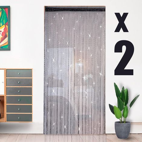 Set mit 2 Pailletten-Gardinen (100 x 200 cm), elegante Fransen-Dekoration für Fenster, Türen, Geburtstage, Hochzeiten, Partys und Hotels, Schwarz (1/5)