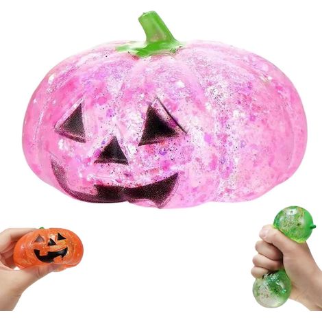 Halloween-Kürbis-Stressball für Erwachsene – Weiches PVC-Quetschspielzeug zum Stress- und Angstabbau, Schreibtischdekoration, 1 Stück, sensorisches Stressspielzeug/Rosa (1/5)