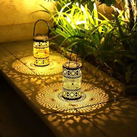 Outdoor Solar Lanterns, 2 Sets of Metal Solar Garden Lights, Outdoor Solar Lights for Garden, Patio, Balcony, Camping (1/2)