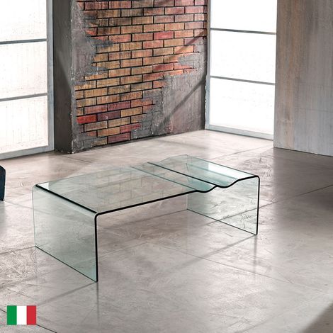 Tavolino da caffè in Vetro Curvato trasparente L 100 Made in Italy - Mawimbi (1/2)