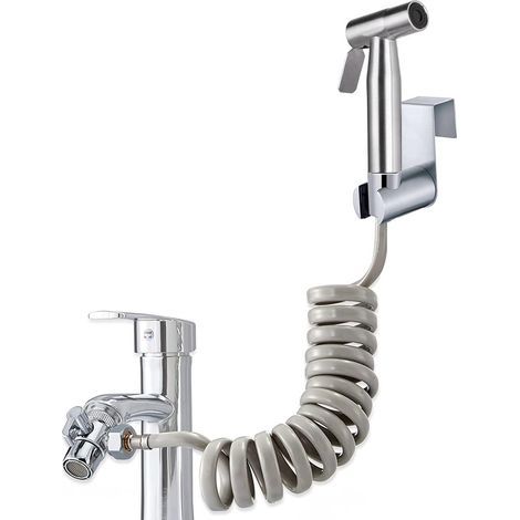 Bidet shower kit - Brushed stainless steel - Includes faucet dispenser, 59-inch spring hose, and hook-on toilet for personal hygiene and diaper cleaning (1/5)