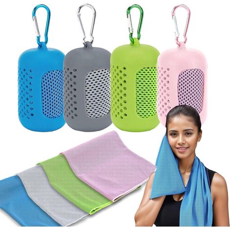 Asciugamano sportivo rinfrescante - Confezione da 4 - Asciugamano rinfrescante - 100 x 30 cm - Asciugamano sportivo - Asciugamano rinfrescante - Asciugatura rapida - Con custodia - Assorbente (1/5)