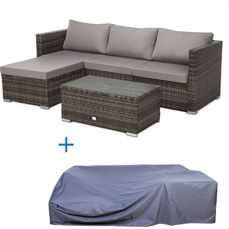 SVITA QUEENS Polyrattan Lounge Rattan Sofa Set in Braun inkl. Abdeckhaube (1/5)