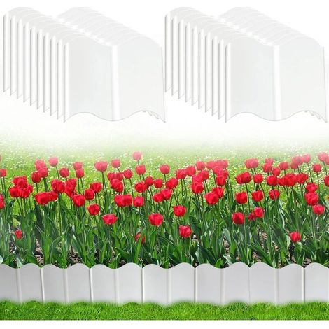 Bordure de Pelouse en Plastique, 40pcs Bordure de Jardin Flexible à Emboter Bordure de lit en Plastique Ondulé, Décoration de Plante de Bordure pour Pelouse Patio Parterre Herbe(Blanc) (1/4)