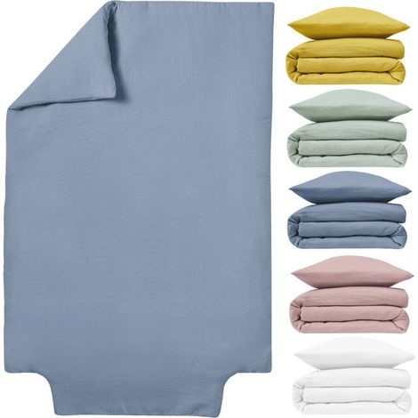 Housse de couette Bébé 100x135 100x140 cm - Gaze de Coton - Bleu Gris - Lit 60x120 ou 70x140 cm - Mousseline crépon Craftine Lange