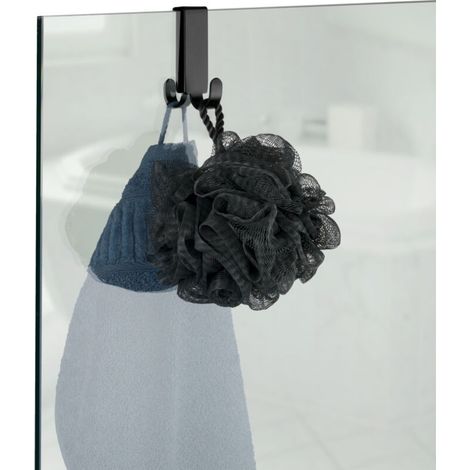 Cintre de porte de cabine de douche noir en acier inoxydable – Installation facile – Pour 2 serviettes – Design moderne et élégant (1/5)