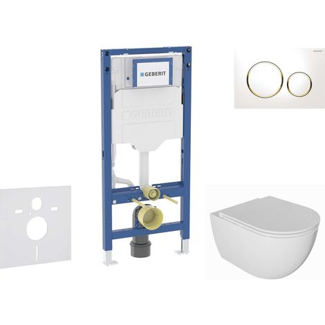 Geberit Duofix - Conjunto de instalación empotrada, inodoro Oudee y asiento softclose, pulsador Sigma20, blanco/dorado SANI11CA3133B (1/5)