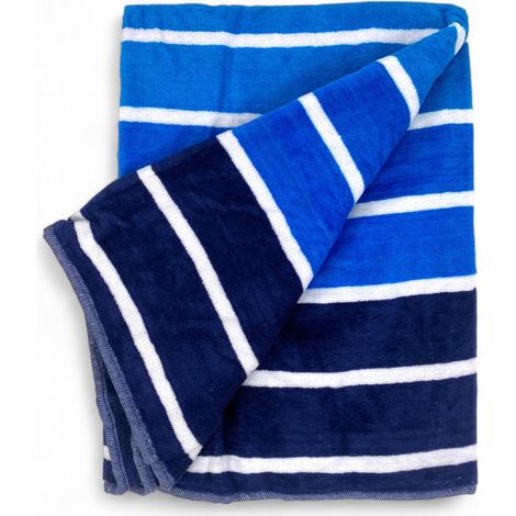 SERVIETTE DE PLAGE en tissu éponge pur coton MULTIRIGA Bleu grande taille cm. 90 X 165 et sac à dos de plage