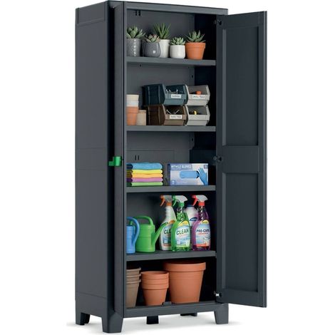 Dmora - Armario exterior Markham, Mueble para exteriores, Mueble de jardín multiusos, Contenedor para balcón o garaje, Made in Italy, 80x44 h182 cm, Gris