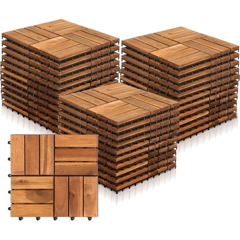 Jiubiaz Dalles terrasse Acacia 30x30cm 3m² 33 pièces clips antidérapant résistant intempéries balcon jardin