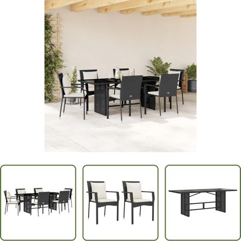 vidaXL Set de comedor de jardín 7 pzas y cojines ratán sintético negro (1/5)