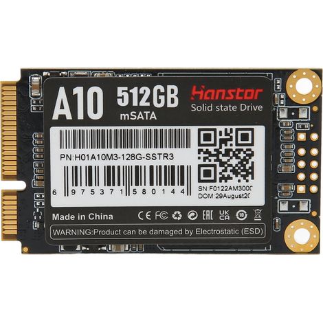 Disque SSD interne MSATA 6Gbps 512Go 3D TLC NAND ECC, lecture 500Mo/s écriture 480Mo/s, pour ordinateur de bureau portable caisse POS (1/5)