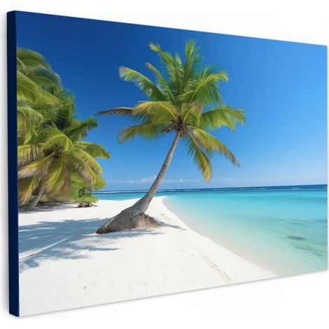 TABLEAU SUR TOILE Plage - Palmier - Tropical - Mer Tableau Cuisine Décoration murale 90x60 cm