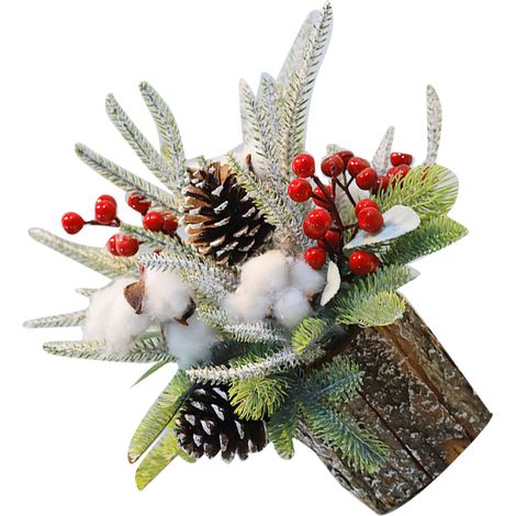 Sapin de table de Noël 35 cm socle tonneau écorce déco bouquet artificiel pour maison hôtel bureau PE type coton 1 pièce (1/4)
