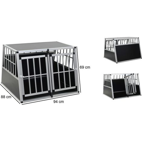 Cage pour chien aluminium 94 x 88 x 69 cm – 2 portes – Coins en plastique pour sécurité – Conception légère et aérée
