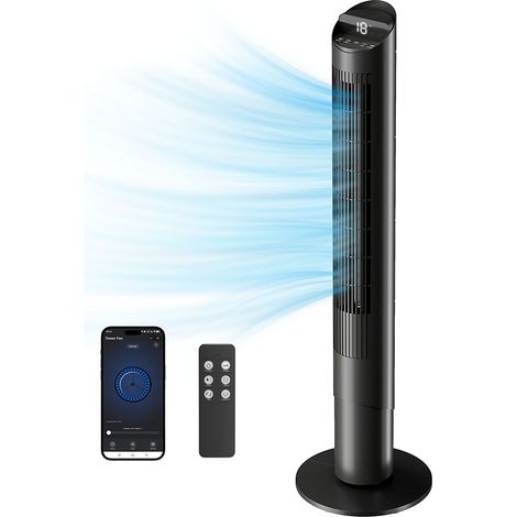 Ventilateur tour sur pied 116 cm  avec télécommande contrôle par app WiFi oscillation à 65° 6 vitesses et 4 modes