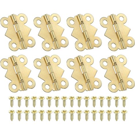 CCYKXA Mini-Scharniere für Schmuckkästchen, 24 mm, 8 Stück, 180°-Mini-Schmetterlingsscharniere mit 32 Schrauben für Schränke, Holzkisten, Schubladen, Bastelarbeiten, Gold
