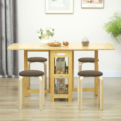 Lot de 4 tabourets ronds en bois empilables avec siège rembourré pour cuisine, salle à manger, chambre brune