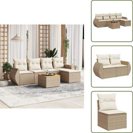 Salon de jardin avec coussins 6 pcs beige résine tressée - Ensemble Salon De Jardin - Meuble Extérieur - Mobilier De Jardin - Salon De Jardin Pliable - Set Salon De Jardin (1/5)