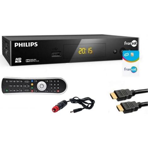 Récepteur TV Satellite HD - PHILIPS - DSR 3031F - Carte Fransat PC7 - Câble HDMI 2m - 12V (1/2)