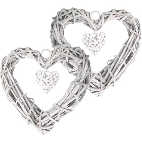 Sollbry 2 Pièces Suspendre Couronne en Rotin,Rotin Suspendus de Cœur Forme Couronne en Rotin Cœurs Décoratifs pour Décoration D'intérieur (1/4)