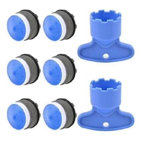 Built-in Aerators 6 Pieces [6+2] (16g) Aerator, Kitchen Bathroom Nozzle, Plastic Sink Faucet Aerator, Water Saving, with 2 Handles, Blue (1/4)