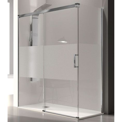 Duschwand mit Schiebetür GLASÉ chrom und Sichtschutz- Glas 8/6 mm / 180 cm ohne Seitenstück
