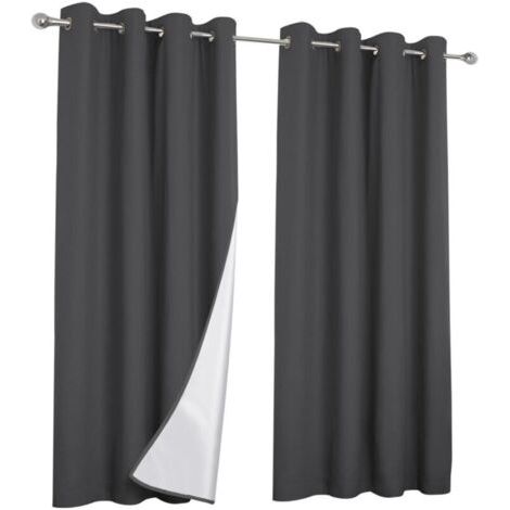 Serbia – Lot de 2 rideaux thermiques gris anthracite 135x240 cm – Doublure argentée pour isolation thermique – 8 œillets ronds pour installation facile