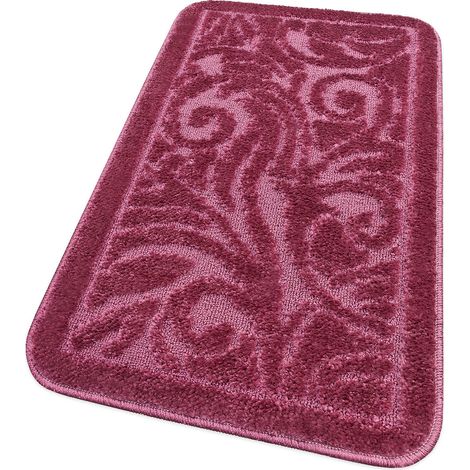 Tappeto Bagno Damascato Scendiletto Camera Barocca Morbido Assorbente Antiscivolo Porpora - 50x80 Cm
