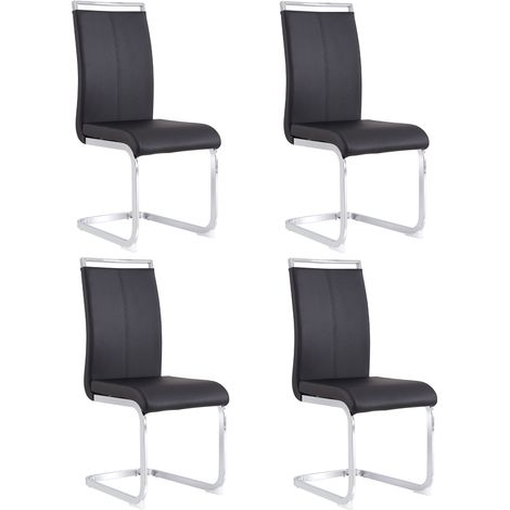 Lot 4 chaises freischwinger noires - Cadre métal chromé - Capacité 120 kg - Structure souple - Tissu synthétique rembourré - Pour salle à manger, bureau, salon (1/5)