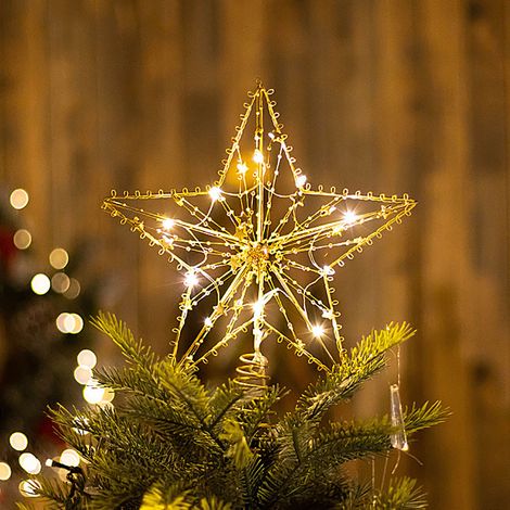 Étoile Pour Sommet De Sapin - En Rotin Naturel - Décoration De Noël Rustique - 28 Cm - Avec Lumières Led Intégrées - 1 Pièce (1/5)