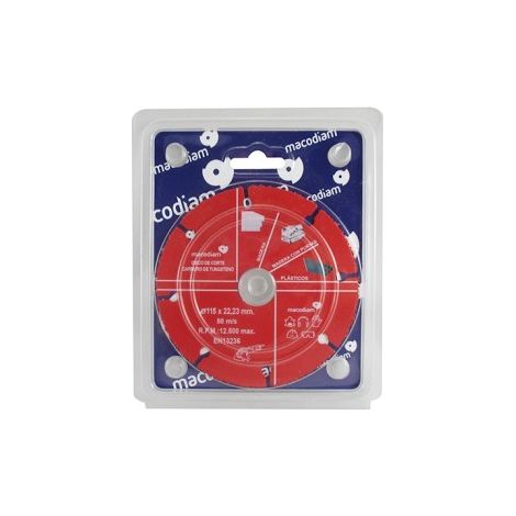 Disco da taglio in carburo di tungsteno per legno, plastica e PVC 115 mm x 22,23 mm (1/2)