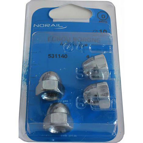 Blister de 4 écrous borgnes monobloc M12 - Zingué - 10001202BCP4