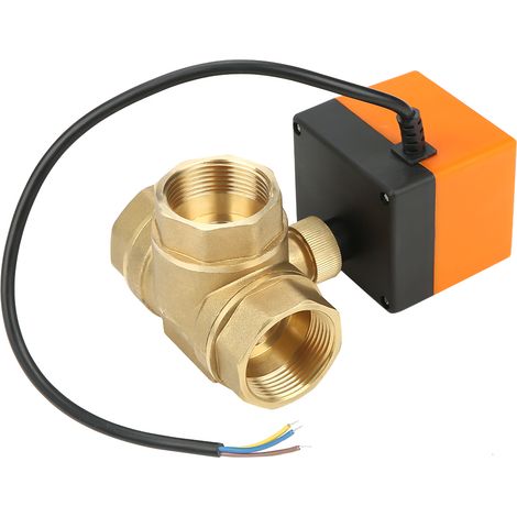 Vanne à bille 3 voies en laiton DN32 G1-1/4 avec motorisation DC24V pour systèmes de climatisation (1/5)