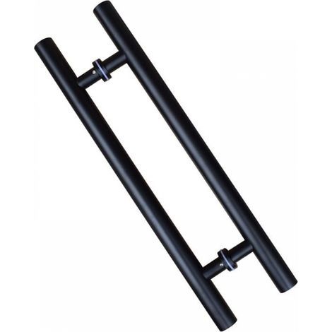 Maniglia per porta scorrevole, a doppia faccia a forma di H, robusta, per porte a battente, di colore nero. Lunghezza 500 mm, interasse fori 300 mm. (1/4)