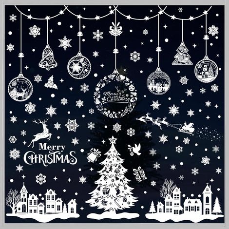 Stickers Noel Fenetre 244 Pièces - Autocollant Noel pour Fenetre Electrostatique, s Stickers Vitre Noël avec Flocons de Neige, Decoration de Noël Blanches Deco pour Vitrine Verre (1/5)