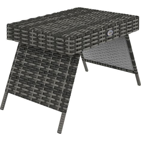 Foldable Outdoor Side Table, Rattan Garden Coffee Table  Steel Frame, Space Saving Bistro Garden Furniture for Patio, Balcony, 60 x 41 x 41 cm, Mixed Grey (1/5)