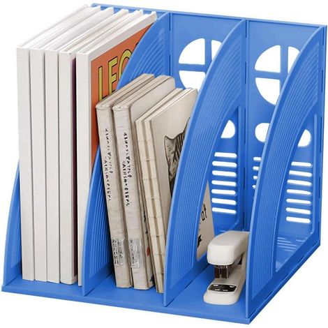 Porte-revues A4 en plastique avec 3 compartiments, organiseur de bureau, bleu marine (1/5)