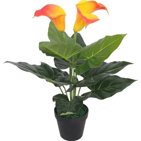 Lys calla artificiel HOMMIE - Design moderne - avec pot 45 cm Rouge et jaune Promotion807974 - Plantes artificielles (1/2)