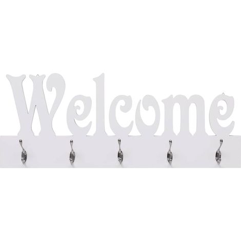 vidaXL Perchero de pared WELCOME blanco 74x29,5 cm (1/2)