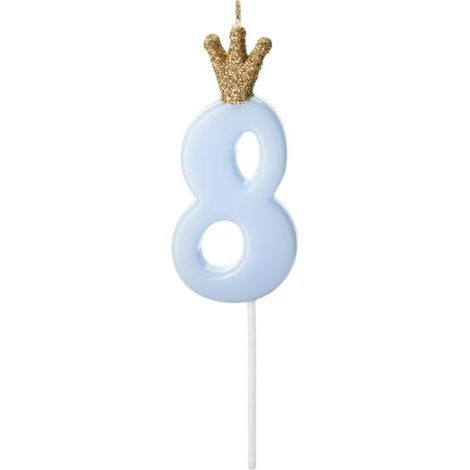 Bougie d'anniversaire numéro 8 avec couronne, bleu clair (1/3)