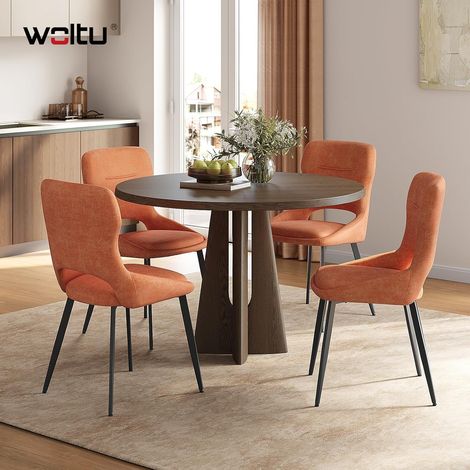 WOLTU Dining Chairs 4Pcs in Chenille Upholstered Modern Kitchen Armchairs with Metal Legs for Living Room Restaurant, Orange (1/5)