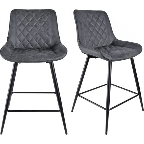 Lot 2 chaises de bar en tissu gris avec pieds en métal - MANHATTAN 2 (1/5)